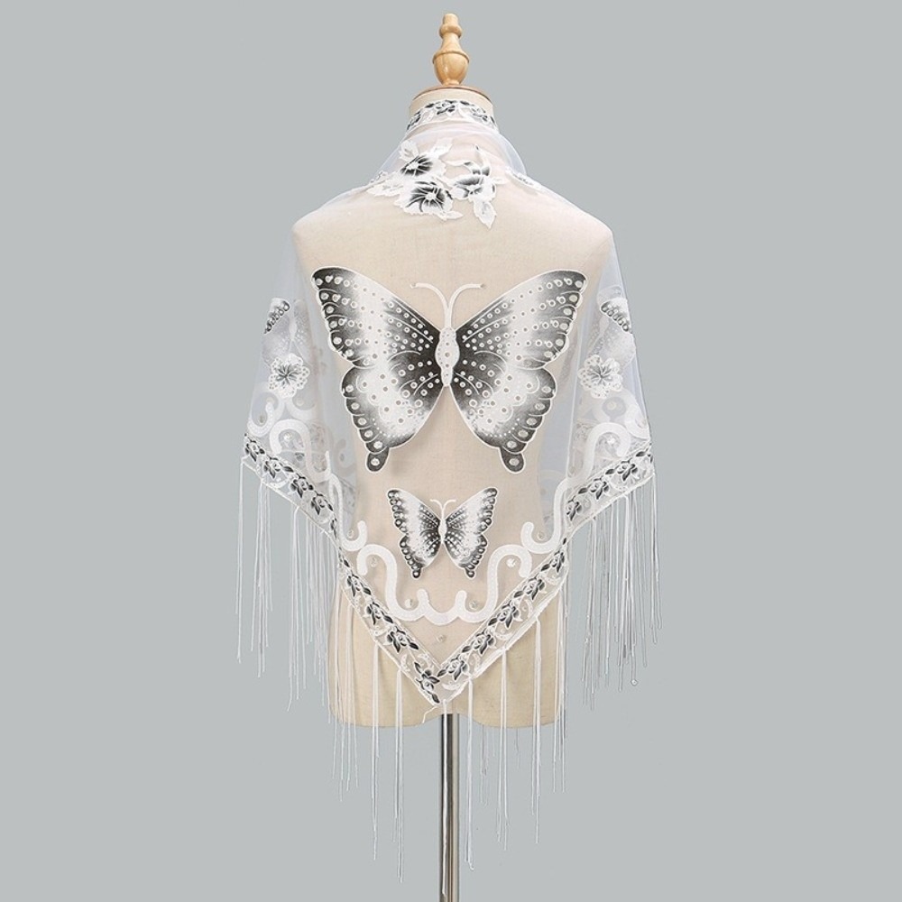 Tassel Fringe Trim - Lüks Çiçek Dantel Oymalı Eşarp Kelebek