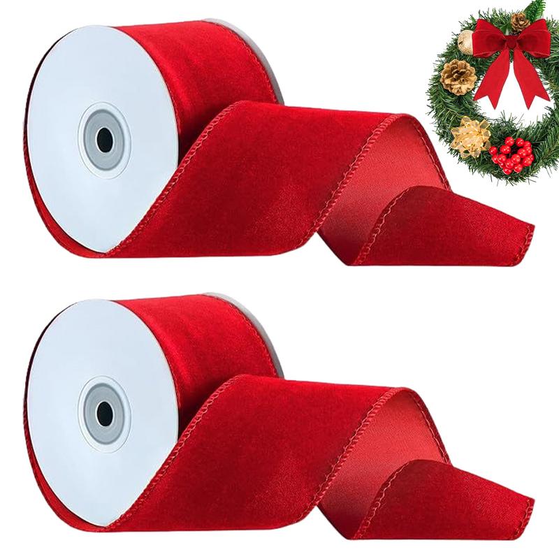 Velvet Ribbon Roll - 2 rulo ambalaj kablolu kadife kırmızı