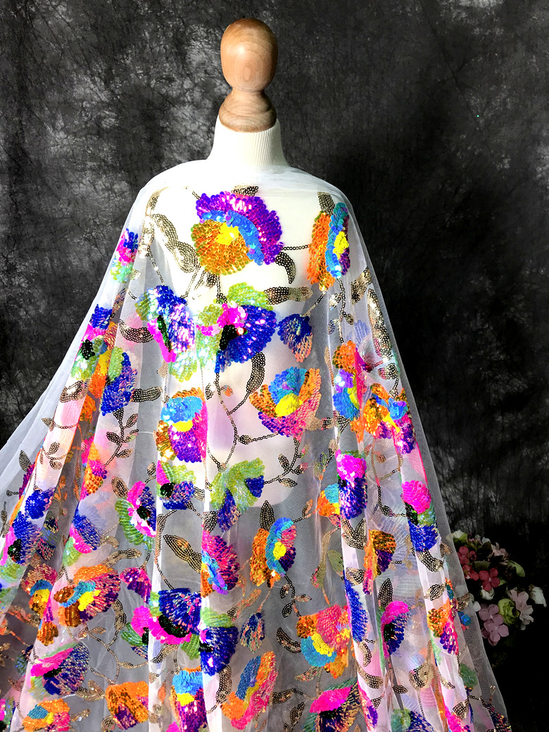 Crystal Mesh Fabric - Renkli kristal Sequins çiçek parlak örgü