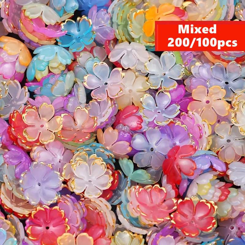 Embroidery Embellishments - 200/100 adet 15mm Renkli Akrilik Çiçek