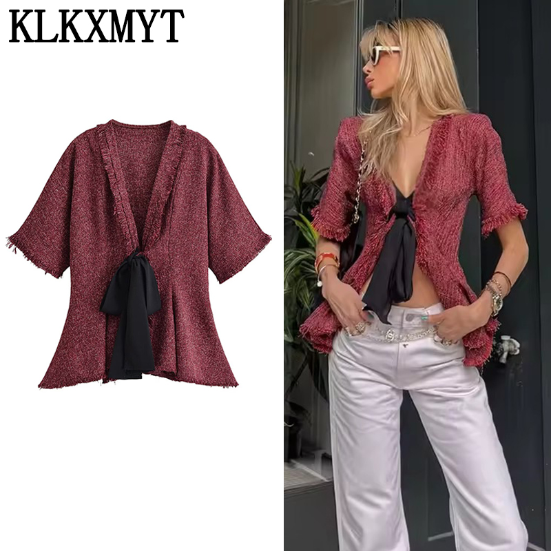 Tassel Fringe Trim - KLKXMYT Zarif Bağcıklı Kadın Gömleği Seksi