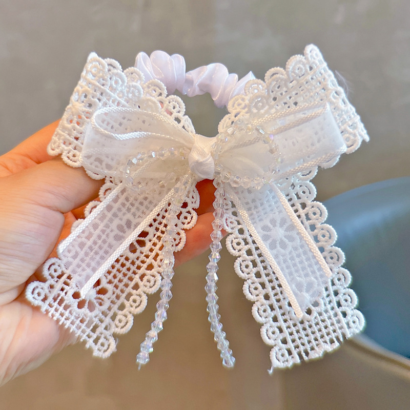 Tassel Fringe Trim - Elastik Saç Bağları Beyaz Dantel Fiyonk