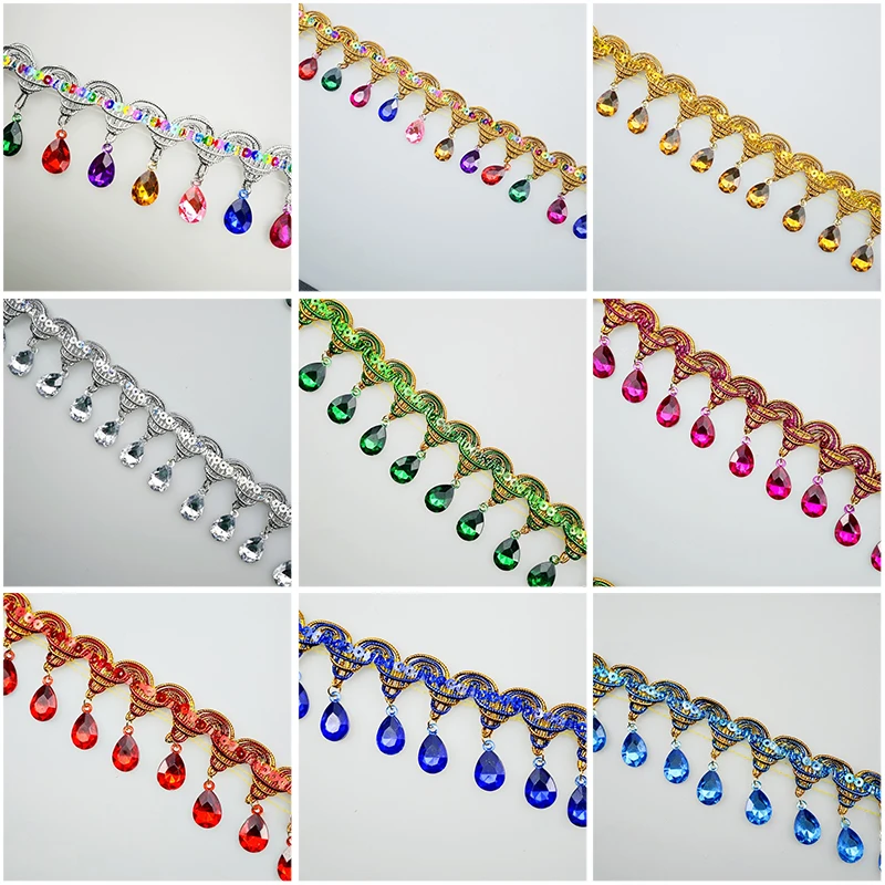 Tassel Fringe Trim - Akrilik Taşlı Püsküllü Dantel Süsleme, Pagoda