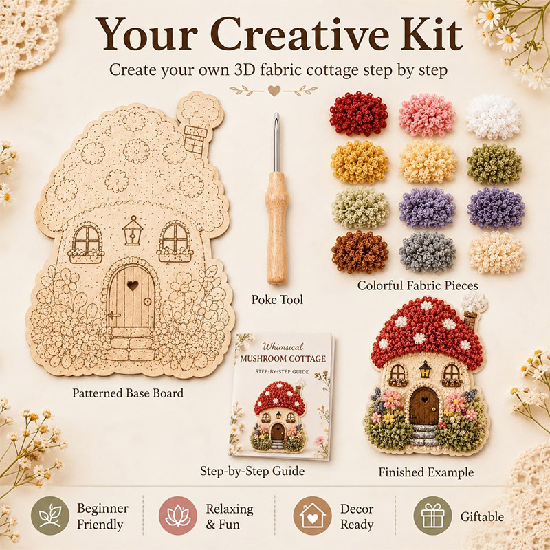 3D Mantar Ev Poke Art DIY Kiti - Embroidery Craft incelemesi ve fiyatı