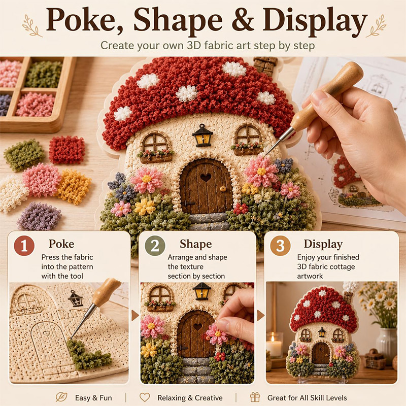 3D Mantar Ev Poke Art DIY Kiti - Embroidery Craft incelemesi ve fiyatı